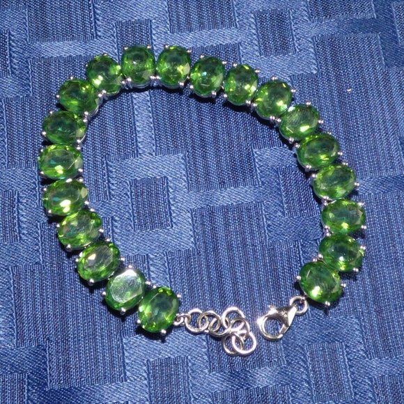 Annabella Collection Jewelry - 52.46CTS FERN GREEN QUARTZ 8MM X 10MM STERLING SILVER BRACELET LE 70
